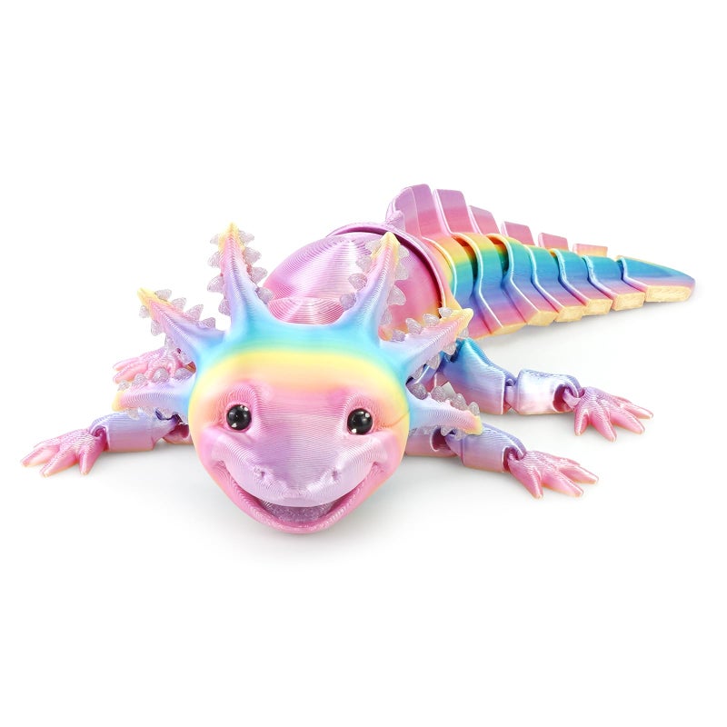 TiTiC 3D Printed Axolotl Fidget Toy 3D Printed Animals ToyArticulated Flexible Axolot Fidget Toy Fun Gift Rainbow 10 in - Image 3