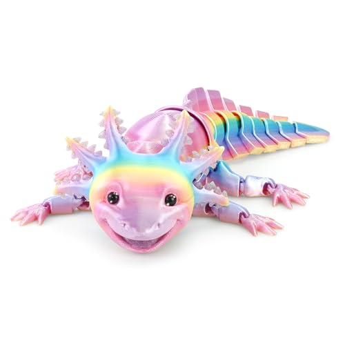 TiTiC 3D Printed Axolotl Fidget Toy 3D Printed Animals ToyArticulated Flexible Axolot Fidget Toy Fun Gift Rainbow 10 in - Image 1