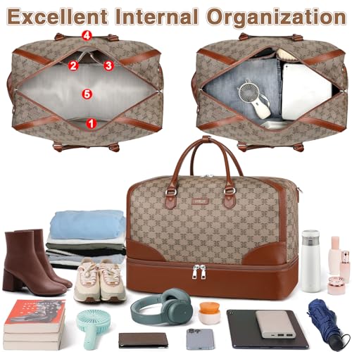 ITIEZY حقيبة نهاية الأسبوع للسيدات - حقيبة سفر دفل مع حجرة للأحذية 21.5" للسفر ورحلات العمل - Image 3