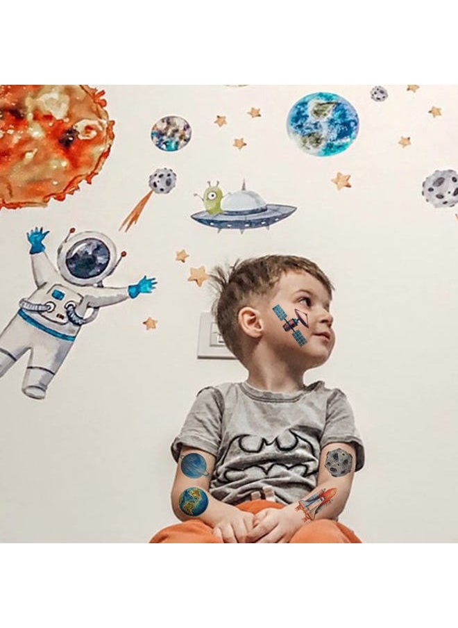 CHARLENT - Glitter Galaxy Temporary Tattoos for Kids - 12 Sheets Glitter Outer Space Tattoos for Boys Girls Birthday Party Favors Goodie Bag Fillers - Image 1