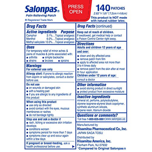 Salonpas Hisamitsu Salonpas Pain Relieving Patches 140 Patches Per Box - Image 2