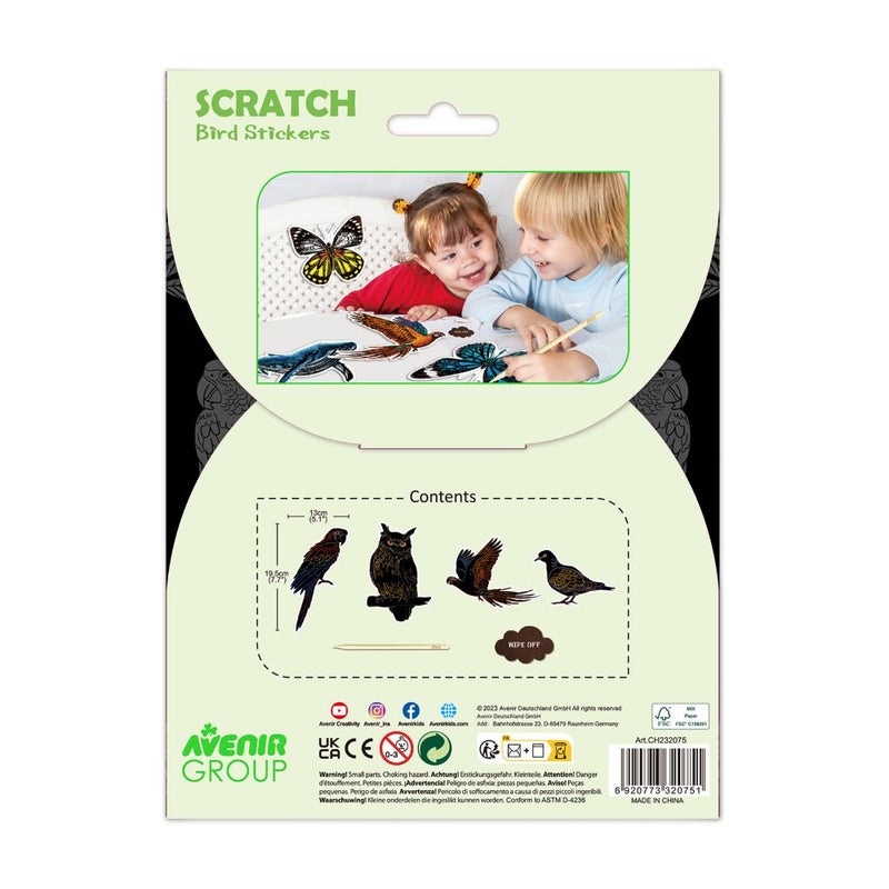 Avenir - Scratch Stickers -Bird Multicolour |  Decorate and colour the 4 ferocious stickers with scratch art | For ages 3 years+ - Image 2