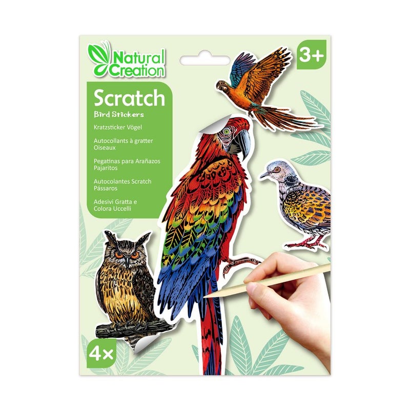 Avenir - Scratch Stickers -Bird Multicolour |  Decorate and colour the 4 ferocious stickers with scratch art | For ages 3 years+ - Image 1