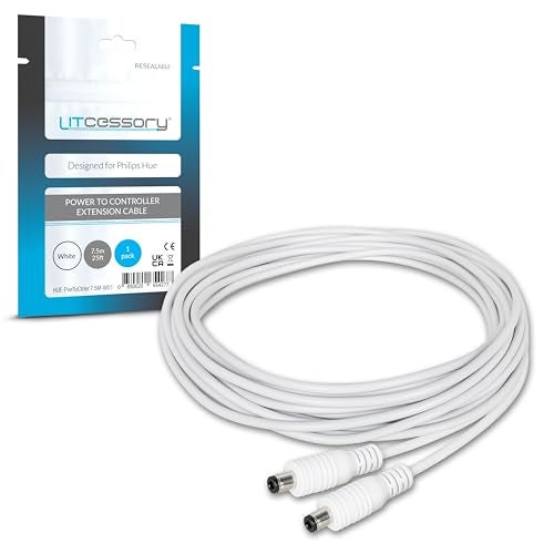 Litcessory Power to Controller Extension Cable for Philips Hue Lightstrip Plus/Gradient, NOT for Solo & Omniglow Lightstrip (25ft, 1 Pack, White) - Image 1