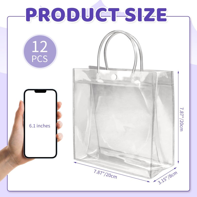 BadenBach 12 Pack Clear Gift Bags with Handles, 7.9 x 7.9 x 3.2 Inch Transparent Plastic Party Favor Bags Bulk, Small PVC Tote Goodie Bag for Birthday Wedding Baby Shower Valentine's Day Gifts Wrap - Image 2