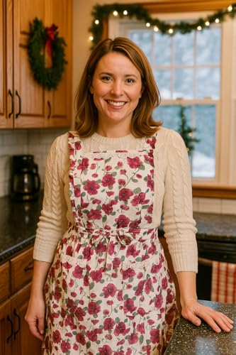 Aoomzoon Funny Aprons for Women with Pockets, Kitchen Cooking Grilling Bbq Cute Chef Apron, Mothers Day Birthday Gifts for Women (Red Floral) - Image 3