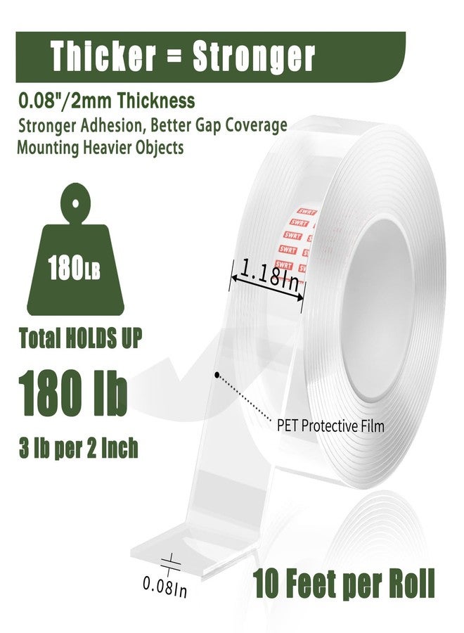 SWRT Double Sided Heavy Duty Tape, 1.18 Inch x 120 Inch Extra Large Nano Transparent Adhesive Tape, Removable Clear Mounting Strips for Walls, Picture Hanging, Posters, Carpet, and Home Decor - Image 2