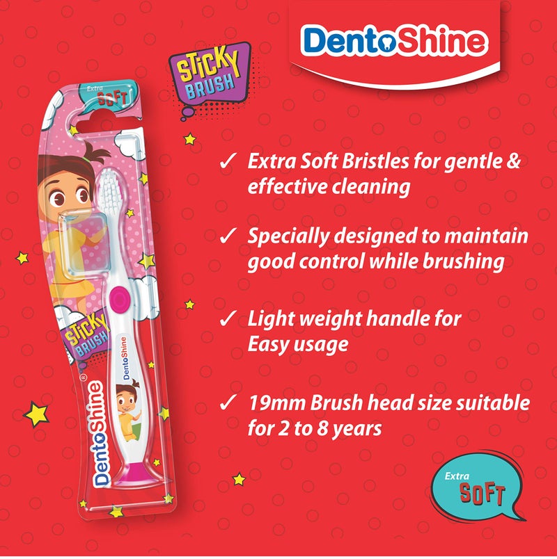 DentoShine Oral Care Combo Ages 2+ (Sticky Toothbrush for Kids + Lollipop Tongue Cleaner + Flavored Toothpaste 80 g x 2) (Strawberry) - Image 3