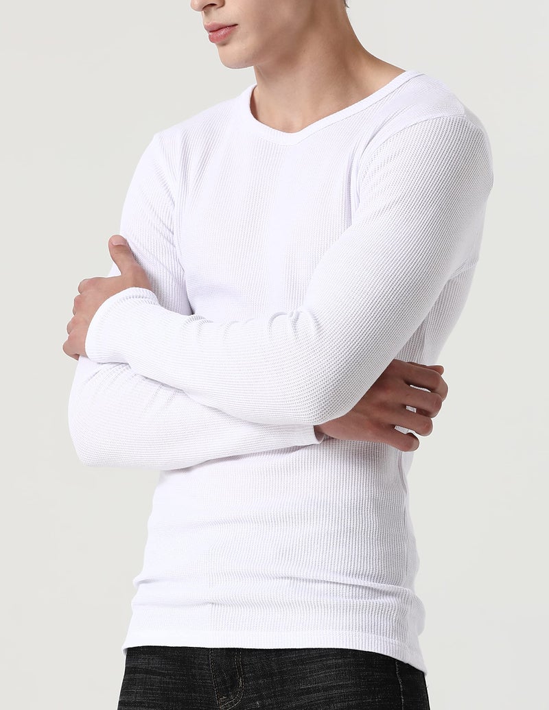 Comfneat Men's 2-Pack Thermal Long Sleeve Undershirt Waffle Knit Soft Comfy Crew Neck Underwear Top (White 2-Pack, XXL) - Image 2