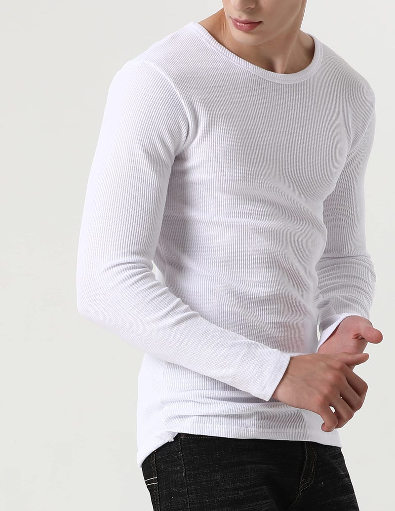 Comfneat Men's 2-Pack Thermal Long Sleeve Undershirt Waffle Knit Soft Comfy Crew Neck Underwear Top (White 2-Pack, XXL) - Image 3