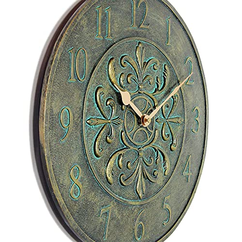 Infinity Instruments Blanc Fleur Aged Bronze 15 inch Decorative Outdoor Clock for Garage, Patio, Backyard, Outdoor Wall, Fence Vintage Antique Aged Bronze - Image 2