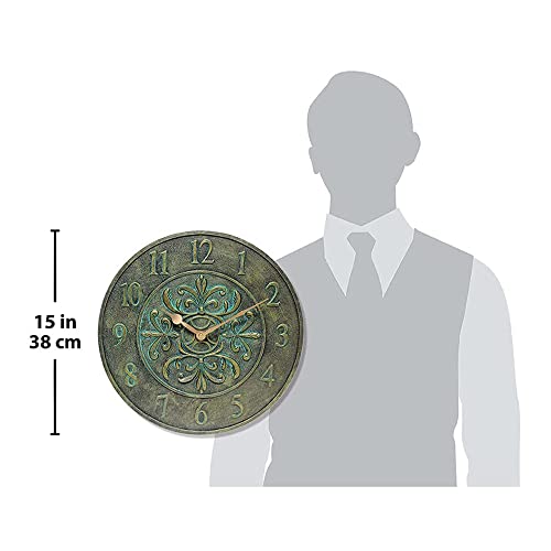 Infinity Instruments Blanc Fleur Aged Bronze 15 inch Decorative Outdoor Clock for Garage, Patio, Backyard, Outdoor Wall, Fence Vintage Antique Aged Bronze - Image 5