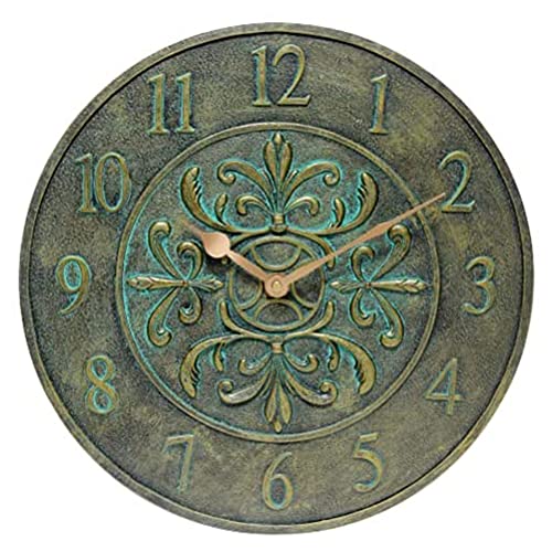 Infinity Instruments Blanc Fleur Aged Bronze 15 inch Decorative Outdoor Clock for Garage, Patio, Backyard, Outdoor Wall, Fence Vintage Antique Aged Bronze - Image 1