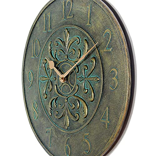 Infinity Instruments Blanc Fleur Aged Bronze 15 inch Decorative Outdoor Clock for Garage, Patio, Backyard, Outdoor Wall, Fence Vintage Antique Aged Bronze - Image 3