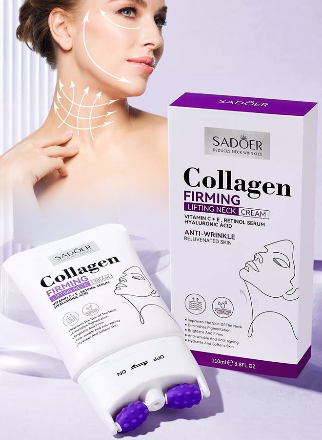 SADOER Collagen Firming Lifting Neck Cream 110ml Anti Wrinkle Lift Firm Neck Cream with Vitamin C E Retinol Serum and Hyaluronic Acid Anti Aging Hydrating Moisturizing Skincare Neck Cream for Women and Men - Image 1
