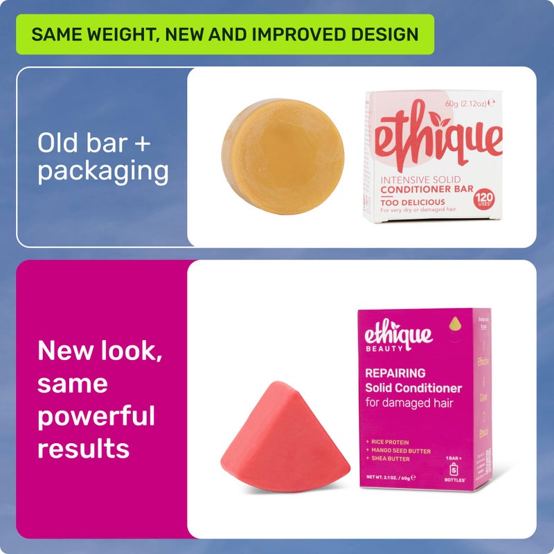 Ethique Repairing Conditioner Bar for dry, damaged hair with Rice Protein - Plastic Free, Vegan, Cruelty-Free, 2.12 oz - Formerly Too Delicious - Image 2