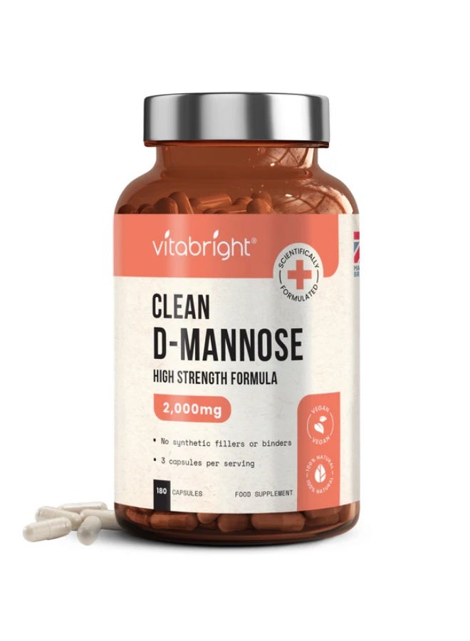VitaBright D-Mannose 2000mg Capsules | Supports Urinary Tract Health, Bladder Comfort & Detox Support | Natural Cranberry Alternative Supplement | 180 Capsules | 2 Month Supply - Image 1