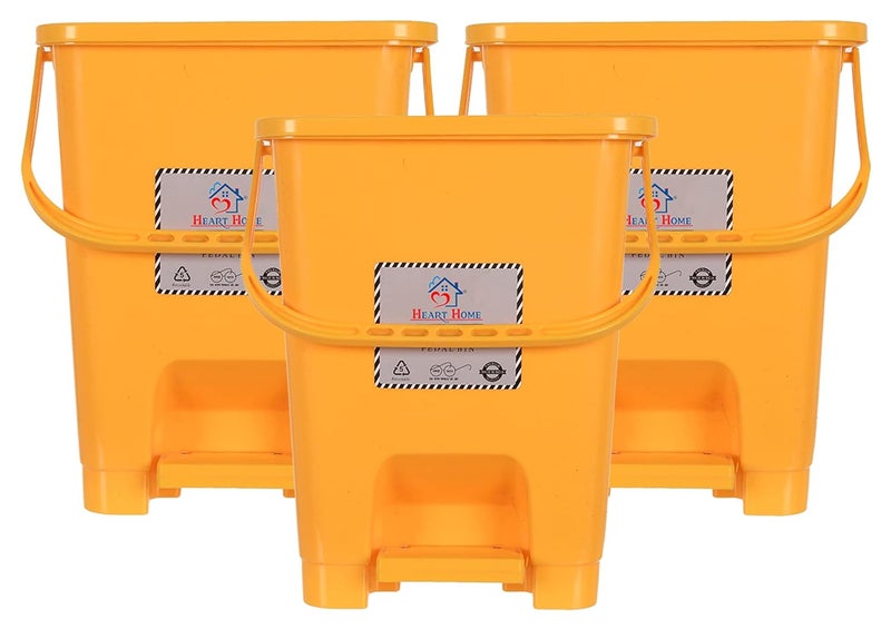 Kuber Industries Heart Home Square Premium Plastic Pedal Dustbin with Lid for HomeKitchenOffice 10 Ltr YellowPack of 3  - Image 1