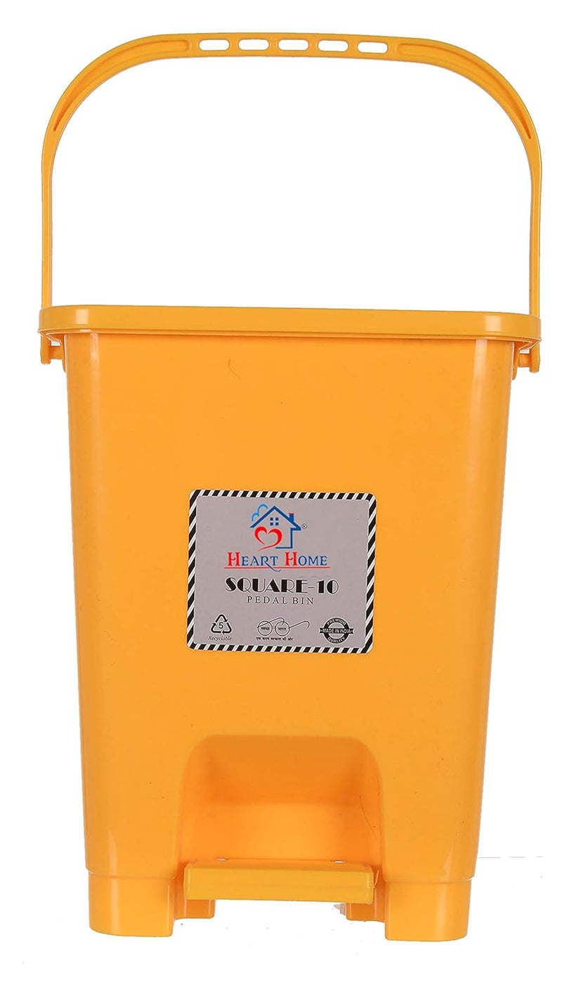 Kuber Industries Heart Home Square Premium Plastic Pedal Dustbin with Lid for HomeKitchenOffice 10 Ltr YellowPack of 3  - Image 3