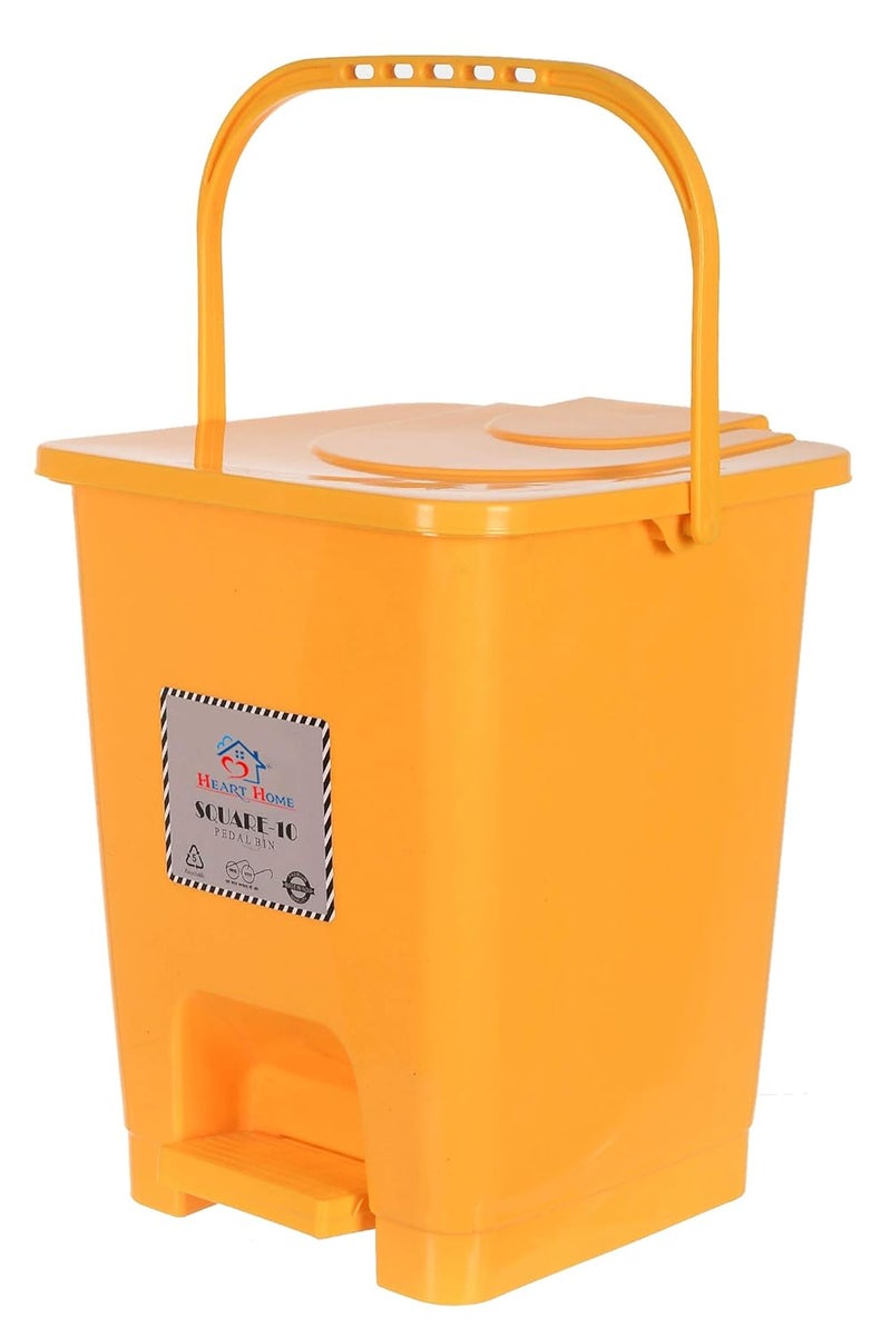 Kuber Industries Heart Home Square Premium Plastic Pedal Dustbin with Lid for HomeKitchenOffice 10 Ltr YellowPack of 3  - Image 2