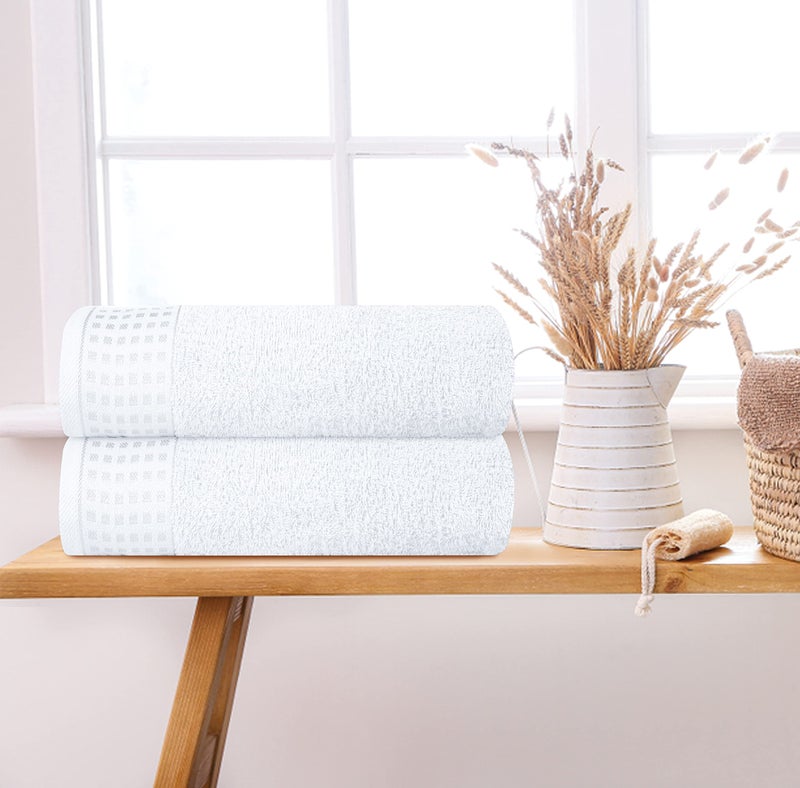 GLAMBURG 100% Cotton 2 Pack Oversized Bath Towel Set 28x55 Inches  Ultra Soft Highly Absorbant Compact Quickdry & Lightweight Large Bath Towels  Ideal for Gym Travel Camp Pool - White - Image 3