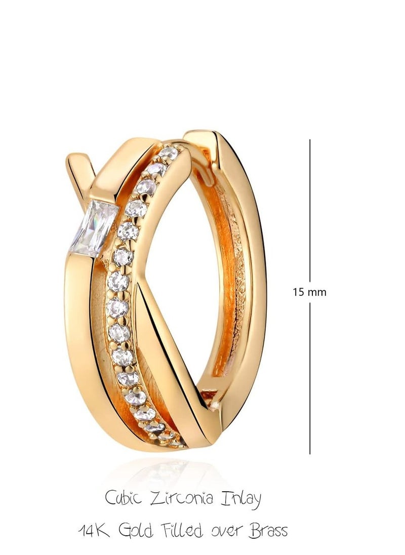 ميفيكو المرأة Huggie أقراط الذهب هوب النائم 14K الذهب شغل صغيرة بسيطة اليدوية هيبوالرجينيك مجوهرات يومية  - Image 4