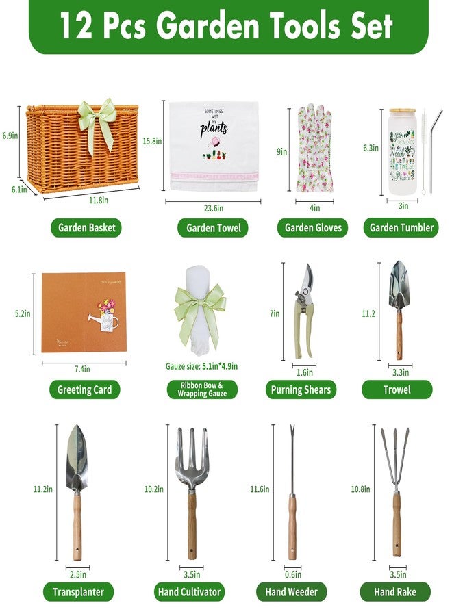 JIABOLANG Gardening Gifts for Women 12 Pcs Garden Tools Set with Basket Heavy Duty Gardening Hand Tool with Wood Handle Gardener Lady Plant Lover Gifts Wife Mom Grandma Mothers Day Birthday - Image 3