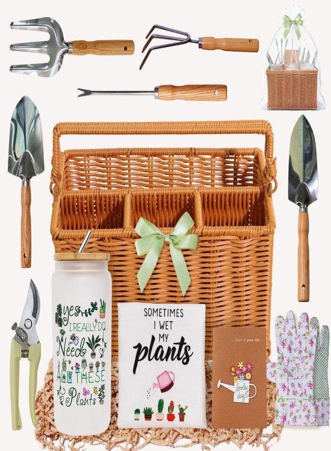 JIABOLANG Gardening Gifts for Women 12 Pcs Garden Tools Set with Basket Heavy Duty Gardening Hand Tool with Wood Handle Gardener Lady Plant Lover Gifts Wife Mom Grandma Mothers Day Birthday - Image 1