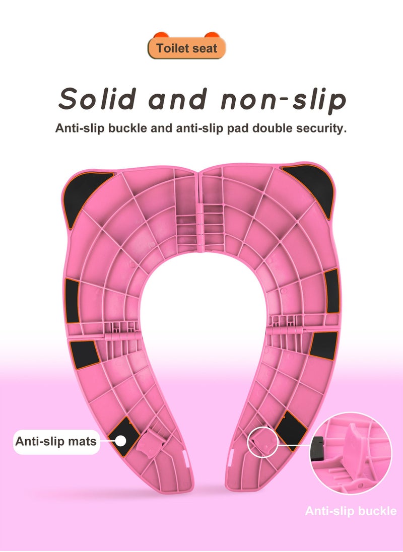 HomarKet Portable Travel Potty Seat for Toddlers, Large Folding Travel Potty Seat For Kids Fits All Shape Toilet, Foldable Toilet Seat for Boys & Girls With 6 Non-Slip Silicone Pad, Free Carry Bag, Pink  - Image 4