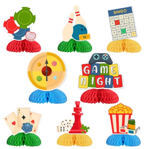 SHADOAMP Game Night Decorations 8pcs Family Game Night Honeycomb Centerpiece Doublesided Printing Gaming Party Table Decorations for Game Night Bingo Party Supplies - Image 1