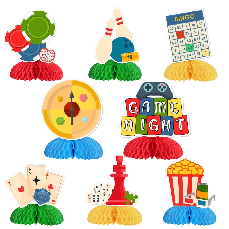 SHADOAMP Game Night Decorations 8pcs Family Game Night Honeycomb Centerpiece Doublesided Printing Gaming Party Table Decorations for Game Night Bingo Party Supplies - Image 3