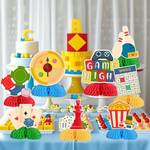 SHADOAMP Game Night Decorations 8pcs Family Game Night Honeycomb Centerpiece Doublesided Printing Gaming Party Table Decorations for Game Night Bingo Party Supplies - Image 5