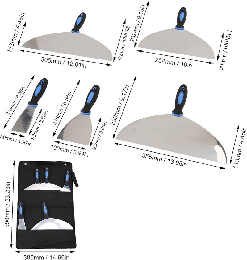 5PCS Stainless Steel Putty Knife Set Drywall Scraper Tool For Repair And Wallpaper Removal - Image 3