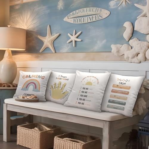 Nvotell Calming Corner Decorative Pillow Covers Set of 4 Boho Throw Pillow Covers 18x18 Rainbow Calm Down Corner Supplies Classroom Must Haves Cozy Reading Corner Pillowcase - Image 3