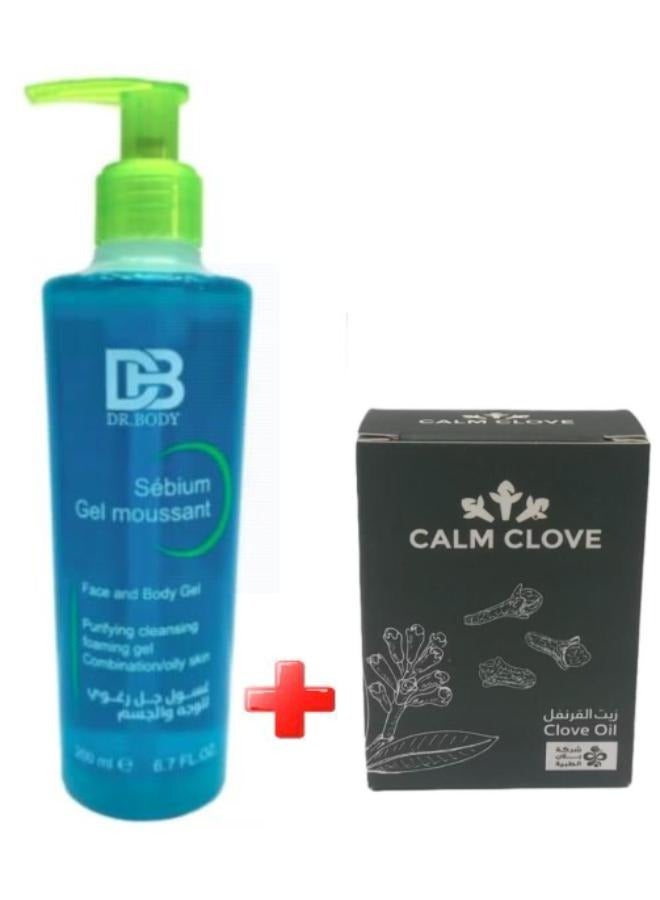 DR.BODY Sebium Thai Blue Foaming Gel for Face and Body Gently and thoroughly cleanses the skin without drying it Free of parabens, soaps and dyes 200 ml + Calm Clove, Clove Oil 10 ml - Image 1