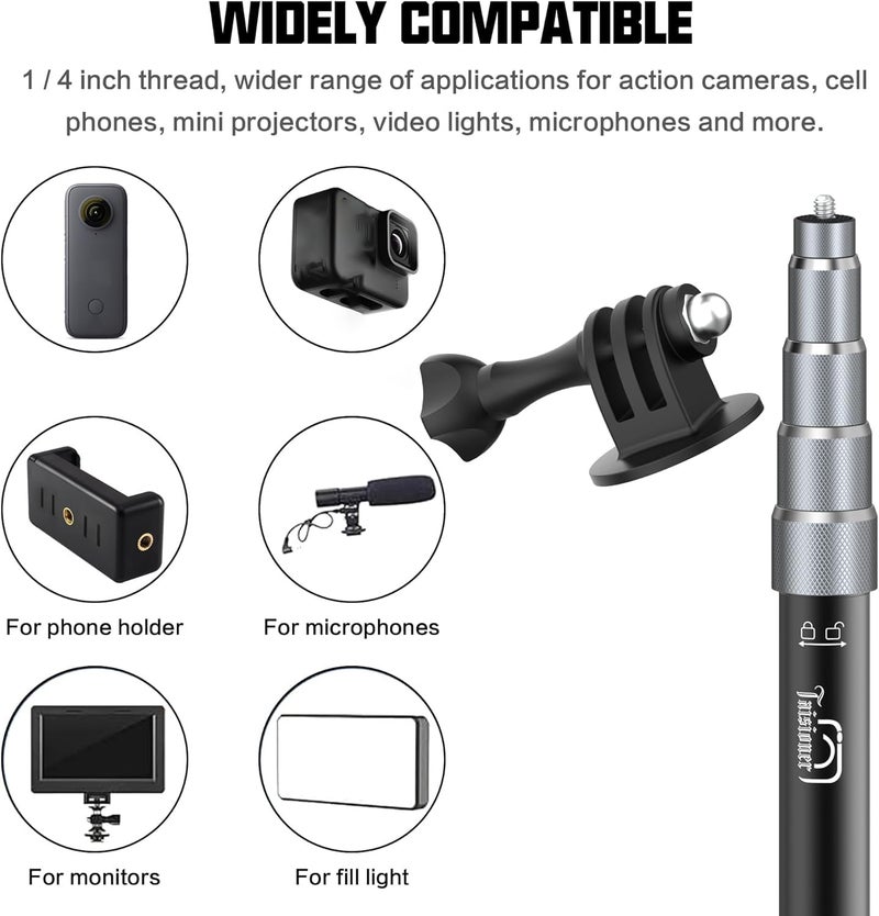 Taisioner Aluminum Alloy Motorcycle Bike Mount Double clamp with 47" Invisible Selfie for insta360 Motorcycle Mount X5/X4/X3/X2/XONE/GO2/3/Hero 13-7 (Locking Anti-Fall Version) - Image 4