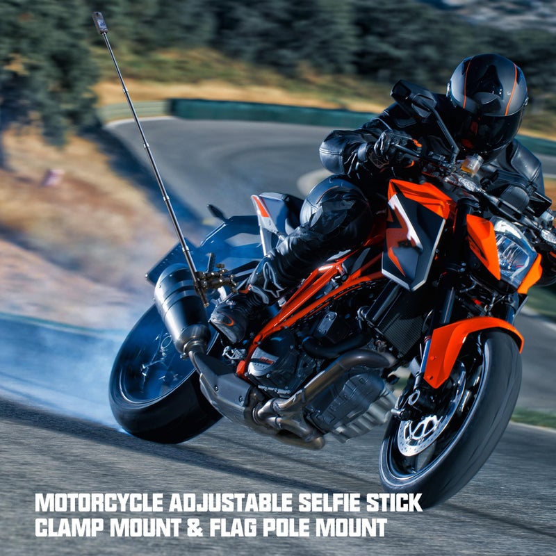 Taisioner Aluminum Alloy Motorcycle Bike Mount Double clamp with 47" Invisible Selfie for insta360 Motorcycle Mount X5/X4/X3/X2/XONE/GO2/3/Hero 13-7 (Locking Anti-Fall Version) - Image 2