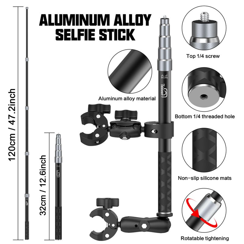 Taisioner Aluminum Alloy Motorcycle Bike Mount Double clamp with 47" Invisible Selfie for insta360 Motorcycle Mount X5/X4/X3/X2/XONE/GO2/3/Hero 13-7 (Locking Anti-Fall Version) - Image 3