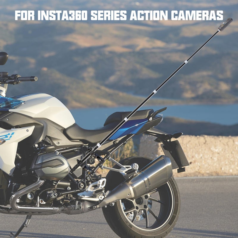 Taisioner Aluminum Alloy Motorcycle Bike Mount Double clamp with 47" Invisible Selfie for insta360 Motorcycle Mount X5/X4/X3/X2/XONE/GO2/3/Hero 13-7 (Locking Anti-Fall Version) - Image 5