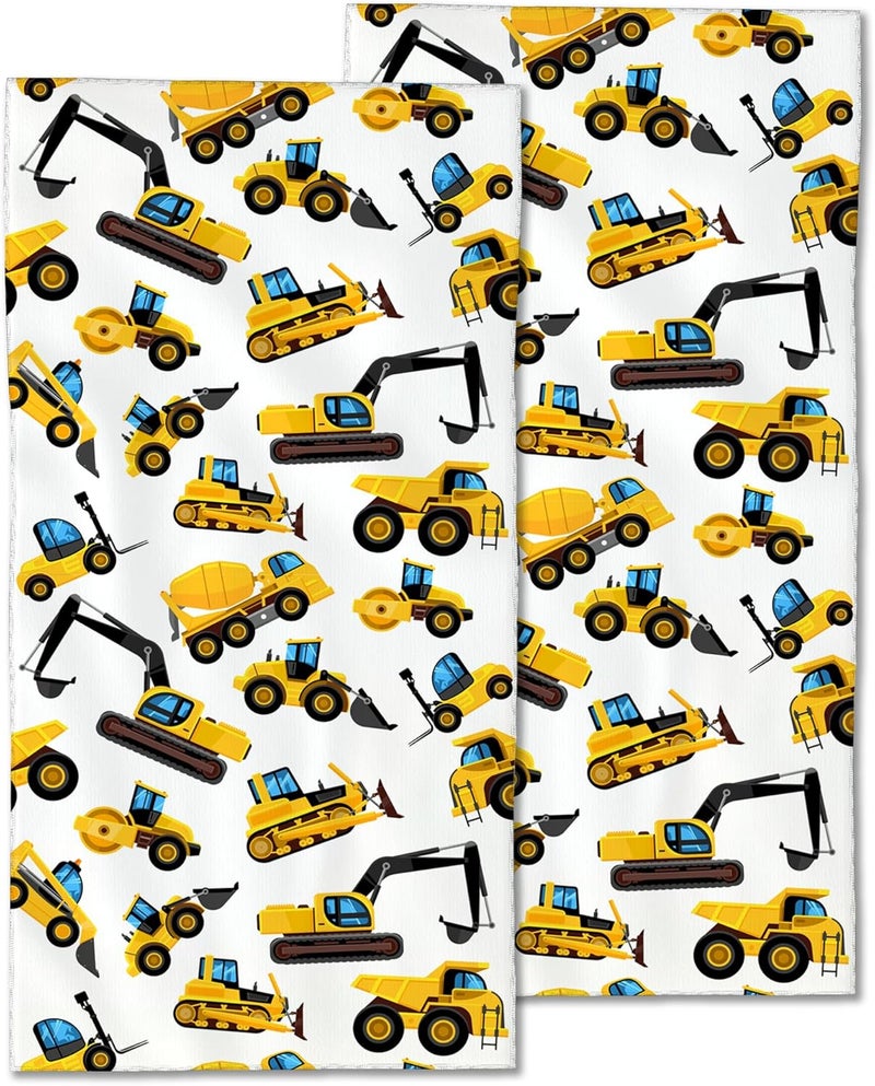 CXULIN Construction Machines Hand Towels Set of 2,Tractor Decorative Towels Highly Absorbent Soft Towels for Bathroom Beach Kitchen Spa Gym Face Towel 14x28 Inch - Image 1