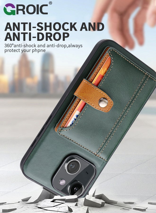 GROIC Design for iPhone 15 6.1 Inch Phone Case PU Leather Wallet Shell, Mobile Phone Back Kickstand Card Holder Slots Shockproof Protective Flip Cover, PU Leather Back Flip Folio Protective Cover - Image 5