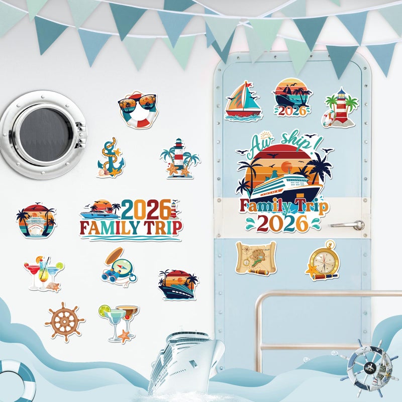 Dazoratix Retro Cruise Door Decorations - 20 Pcs Family Trip 2026 Ship Magnetic Stickers Funny Cabin Anchor Stateroom Magnets Decals for Carnival Party Holiday Decor Refrigerator Garage Cars Supplies - Image 3