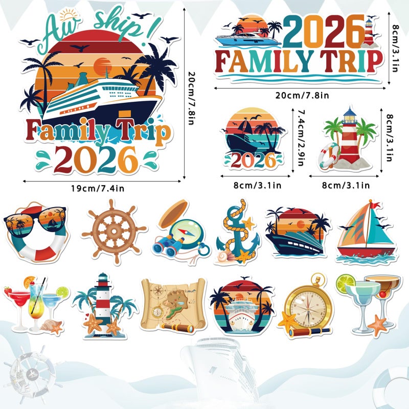 Dazoratix Retro Cruise Door Decorations - 20 Pcs Family Trip 2026 Ship Magnetic Stickers Funny Cabin Anchor Stateroom Magnets Decals for Carnival Party Holiday Decor Refrigerator Garage Cars Supplies - Image 2