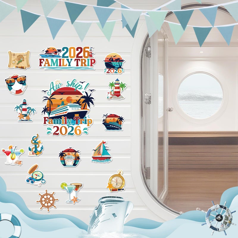 Dazoratix Retro Cruise Door Decorations - 20 Pcs Family Trip 2026 Ship Magnetic Stickers Funny Cabin Anchor Stateroom Magnets Decals for Carnival Party Holiday Decor Refrigerator Garage Cars Supplies - Image 4