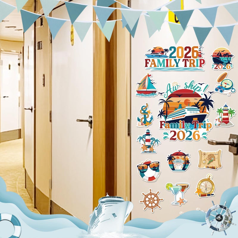 Dazoratix Retro Cruise Door Decorations - 20 Pcs Family Trip 2026 Ship Magnetic Stickers Funny Cabin Anchor Stateroom Magnets Decals for Carnival Party Holiday Decor Refrigerator Garage Cars Supplies - Image 5