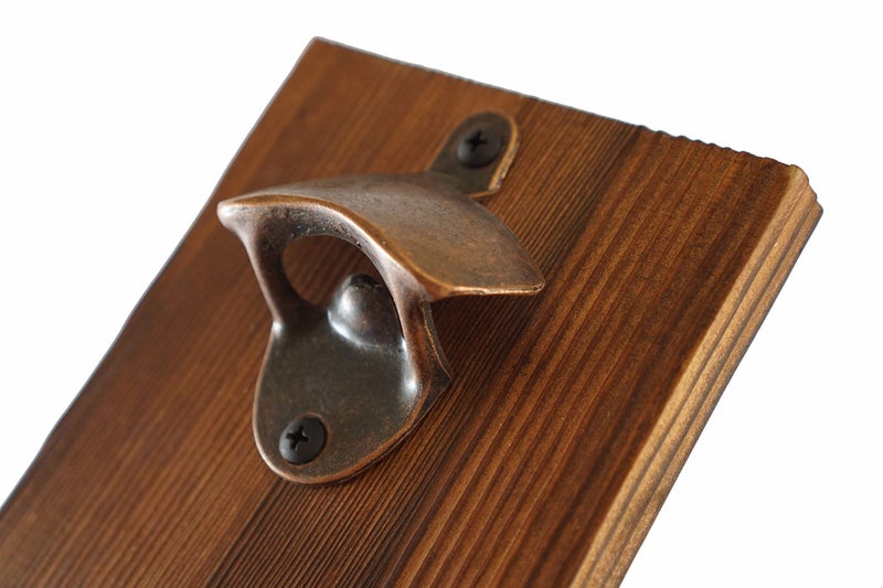 Thirsty Solutions - â€œBeer Oâ€™ Clockâ€ Rustic Wall Mounted Bottle Opener and Catcher - Dark Stain Pine with Zinc Alloy Opener - Removable Wooden Bucket - Man (or Woman) Cave Ready - Image 4