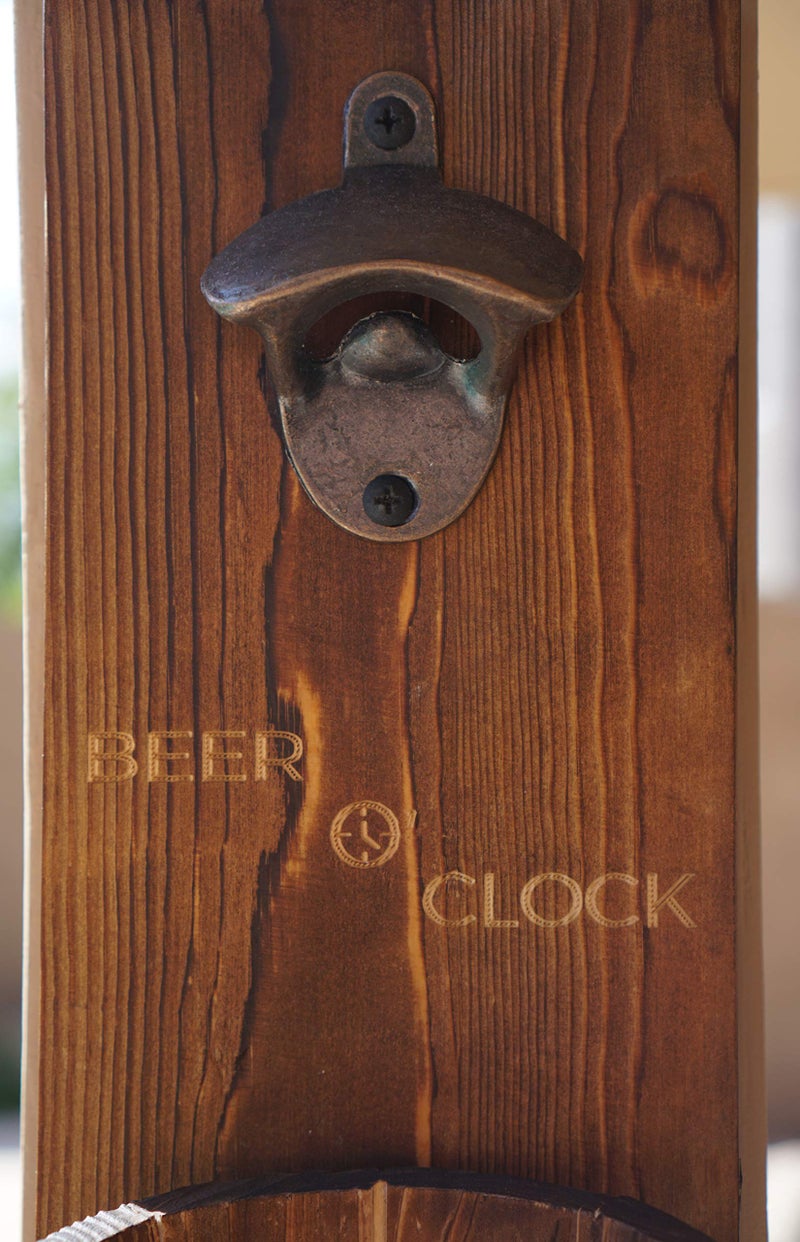 Thirsty Solutions - â€œBeer Oâ€™ Clockâ€ Rustic Wall Mounted Bottle Opener and Catcher - Dark Stain Pine with Zinc Alloy Opener - Removable Wooden Bucket - Man (or Woman) Cave Ready - Image 5