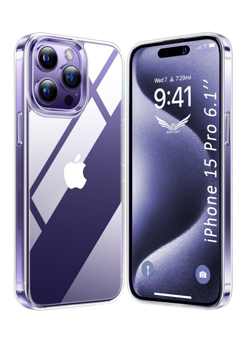 BORTONY iPhone 15 Pro Case 6.1 Inch Slim Soft Silicone Crystal Clear TPU Shockproof Full Body Protective Cover For Apple iPhone 15 Pro - Image 1