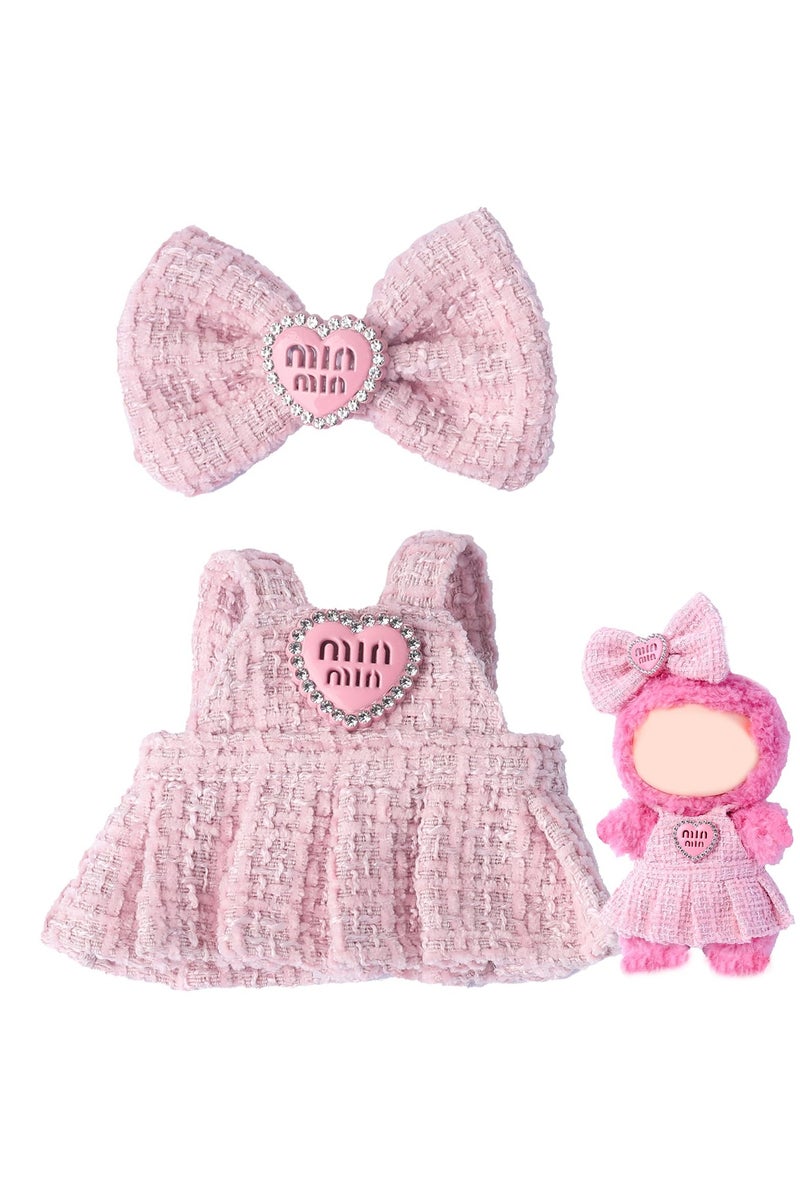 Handmade 17cm Doll Dress Set – Pink Skirt with Bow Headband, Cute Clothes for Plush Dolls – No Doll Included - Image 1