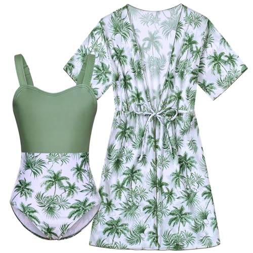 Funnycokid Girls Swimsuits Size 10 12 One Piece Bathing Suits Cover up Kids Swim Suit Hawaiian Outfit 10-12 Years - Image 1